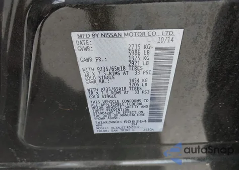 2015 Nissan Pathfinder Sv z USA, uszkodzony, nr VIN 5N1AR2MN0FC606364